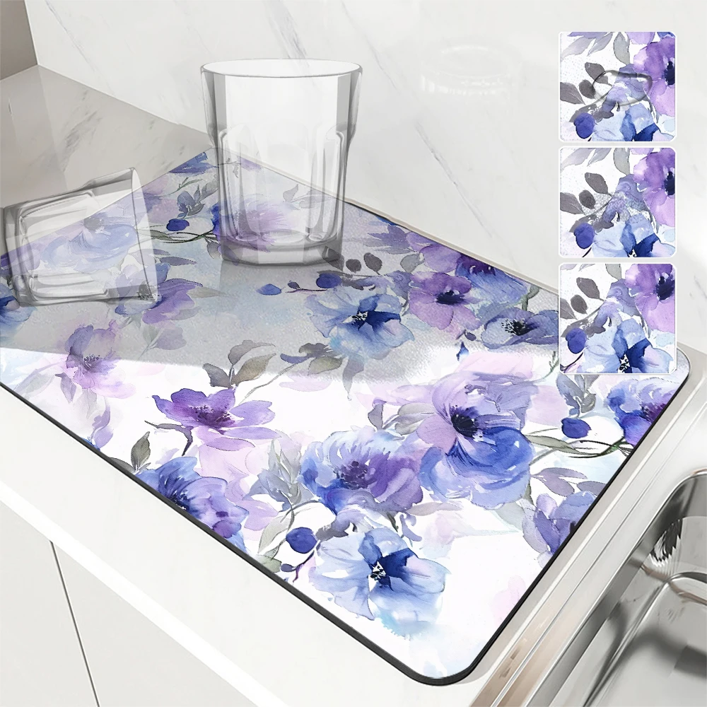 Кухонный впитывающий коврик с акварельными растениями