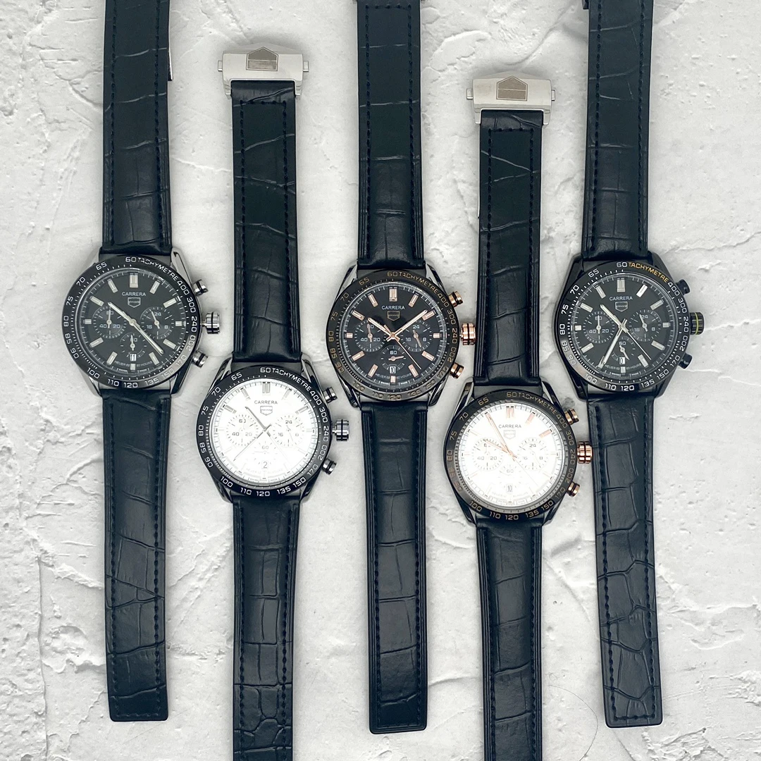 

Fashion Six-pin TAG Sport Chronograph Quartz Watch Luminous Pointer Auto-date Leather Strap Waterproof Mens Wristwatch