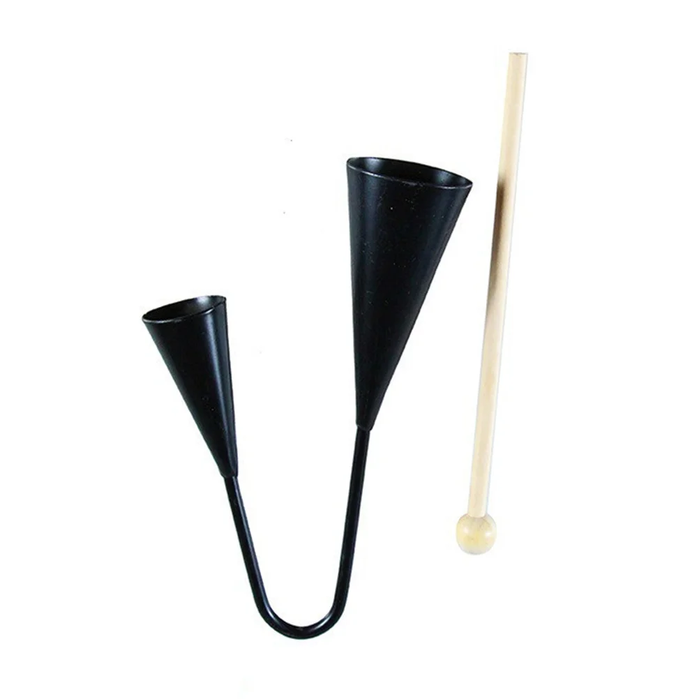 

Kids Early Education Agogo Bell Toy Traditional Small Musical Two Tone Children Beater Instrument with Wooden Stick (Black)