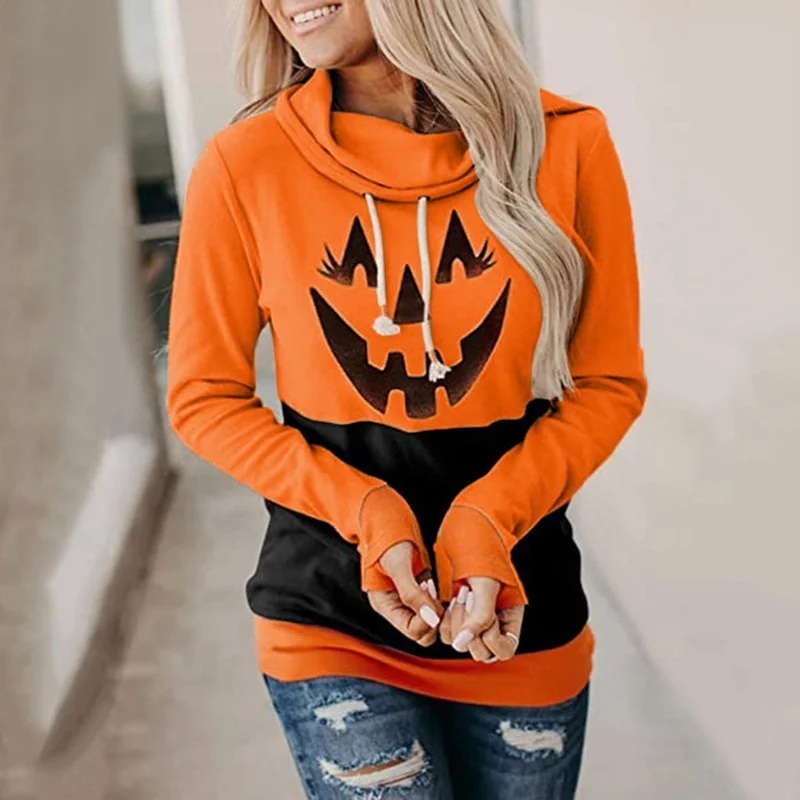 Women Pumpkin Printed Hooded Sweatshirts New Loose Warm Pullovers Festive Clothing 22 Styles Halloween Christmas Holiday Costume