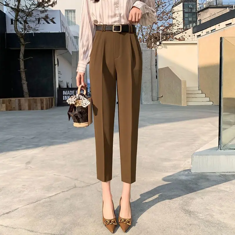 2023 Women Spring Summer New Solid Color Harem Pants Female High Waist Suit Trousers Ladies Casual Ankle-Length Pants O301