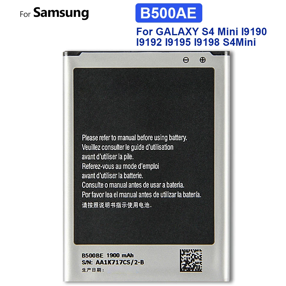 

B500BE B500AE Replacement Battery For Samsung GALAXY S4 Mini I9190 I9192 I9195 I9198 S4Mini 1900mAh with Track Code