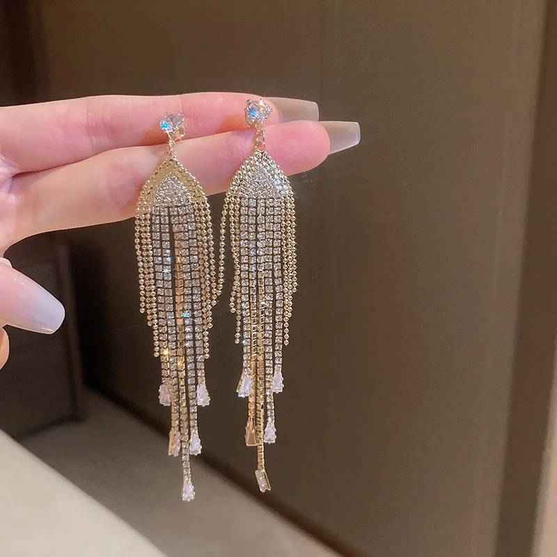 

YAMEGA Trendy Bling Bling Rhinestone Earrings For Women Korean Fashion Boho Long Tassel Earring Statement Jewelry Accessories