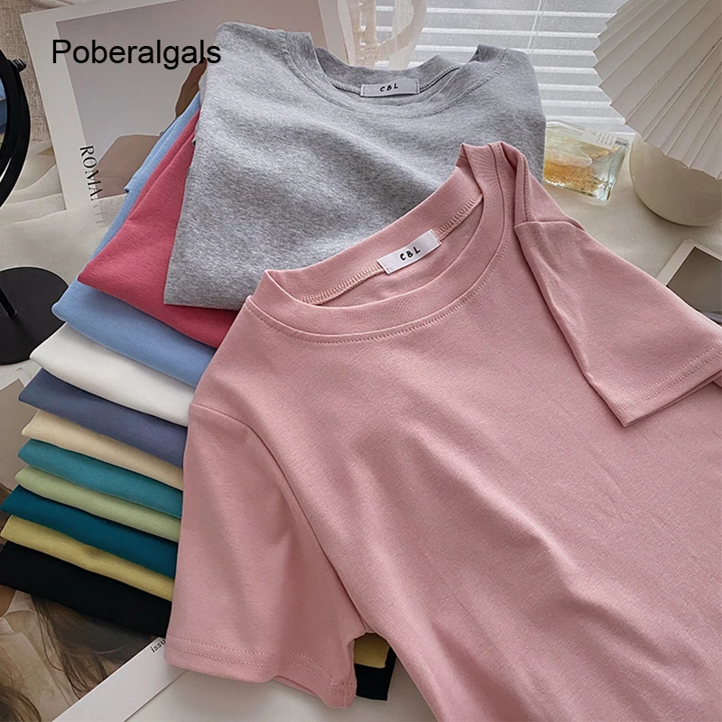 

Women oversize Basic solid color T-shirts Tops women's summer 2022 new Korean casual short slim fit short-sleeved T-shirt Tees