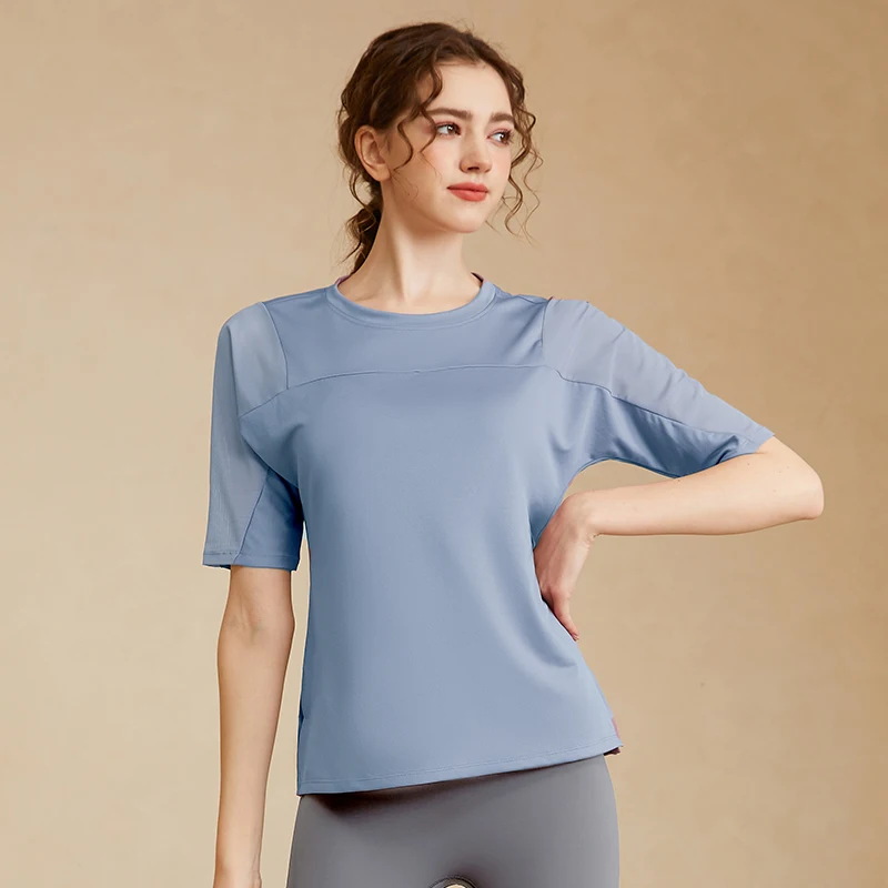 2022 Summer Mesh Breathable Yoga Shirts Woman Sports T-shirt Gym Workout Short Sleeve Fitness Clothes Tops Ladies Gym Tee