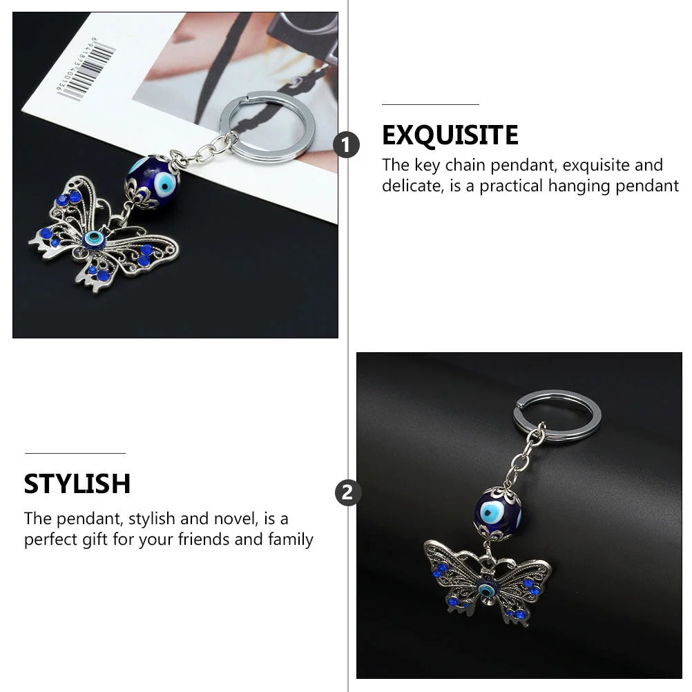 2 Pcs Key Chain Keychain Adorns Keychains Car Keys Butterflies Decors Fashion Ring Hangings Blue Pendants Bag Evil Eye Keyrings