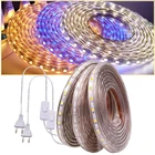 Светодиодная лента, 220 В, 5050, 60 светодиодовм, стандартная с вилкой европейского стандарта, водонепроницаемая светодиодная лента IP67 для украшения дома