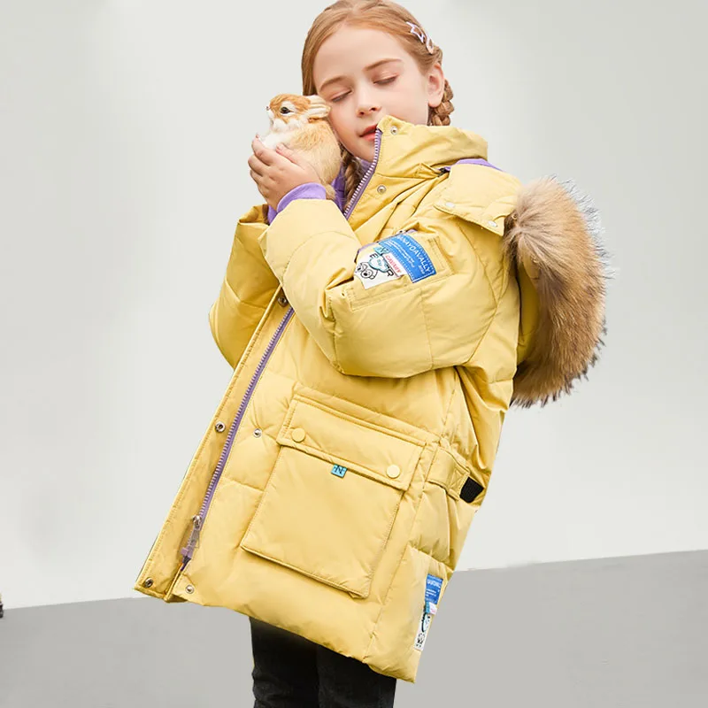 Winter 2022 Kids Parkas Hooded Thicken White Duck Down Down Jacket for Girls Fur Collar Casual Teenage Children Coat 12 13 Years