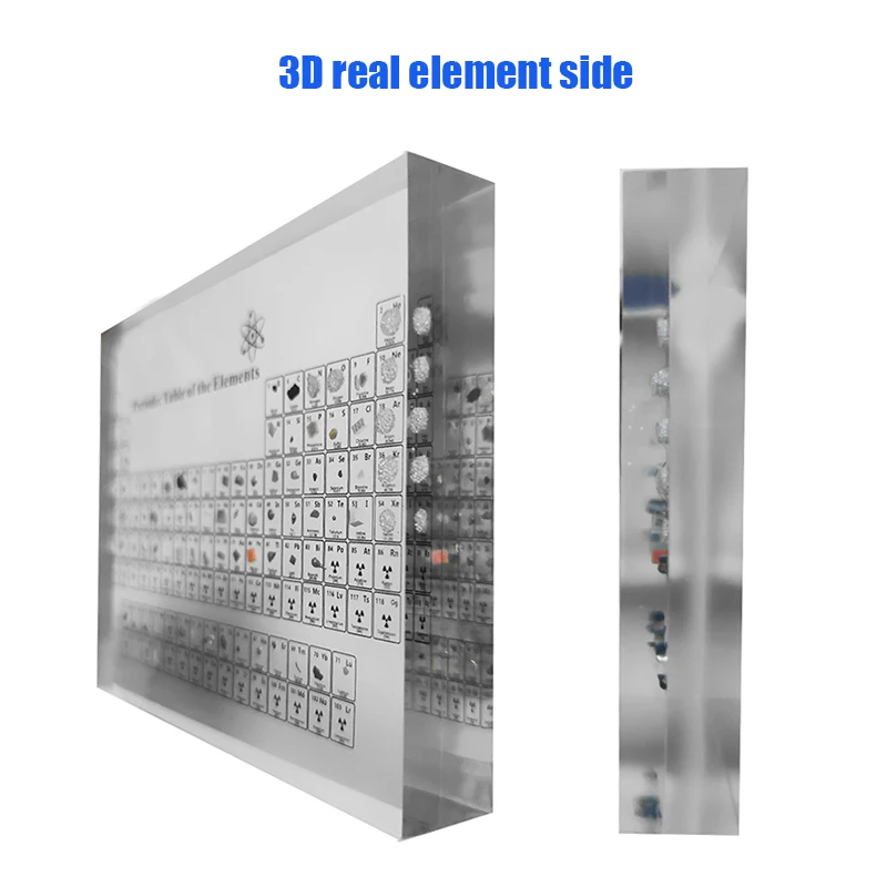 

Crystal Periodic Table with Real Elements Samples Letter Decoration Kids Teaching School Display Chemical Element Home Decor