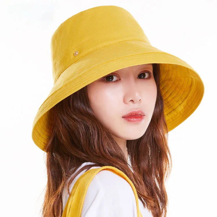 Fisherman's Hat Female Cotton Linen Simple Basin Cap Beach Outing Large Edge Windproof Sunscreen Sun Hat Free Shipping Sun Visor