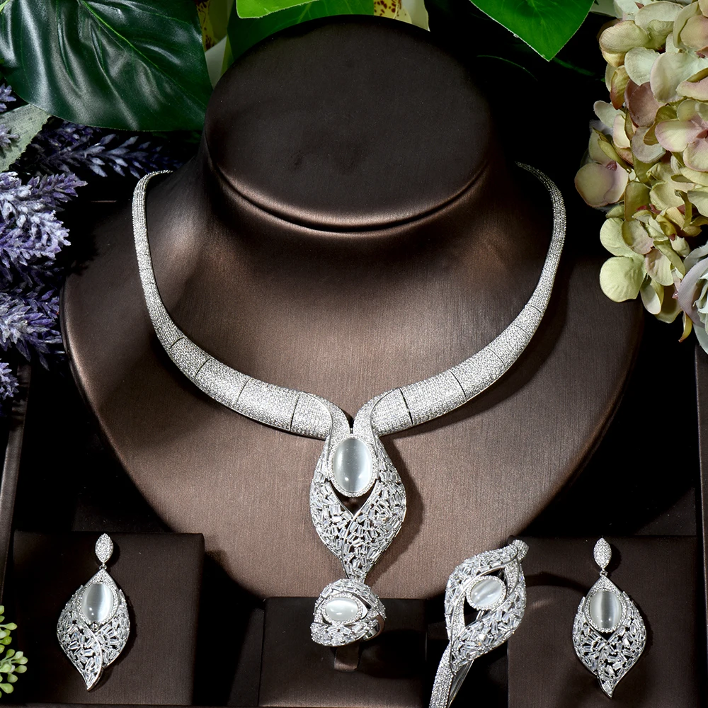 

Fashion Exclusive Cubic Zirconia 4pcs Jewelry Set Big 2020 Shining Necklace Earring Set Women Bridal Wedding Accessories N-1703