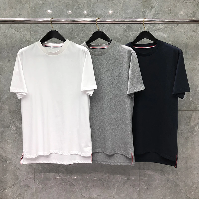

TB THOM Men's T-shirt Sport Round Neck Breathable Short Sleeve Summer New Fashion Irregular Hem Casual Loose Cotton Male Top