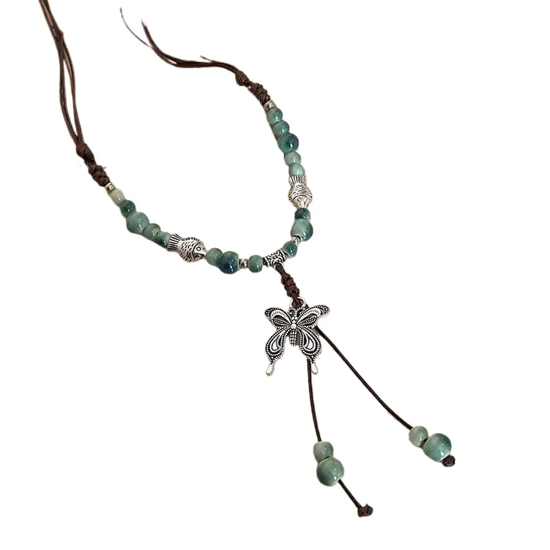 Керамические ожерелья с подвеской в виде бабочки для женщин новые длинные