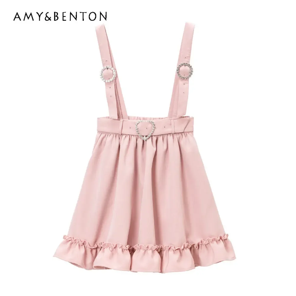 

Юбка женская на бретельках, однотонная, с эластичным поясом и оборками