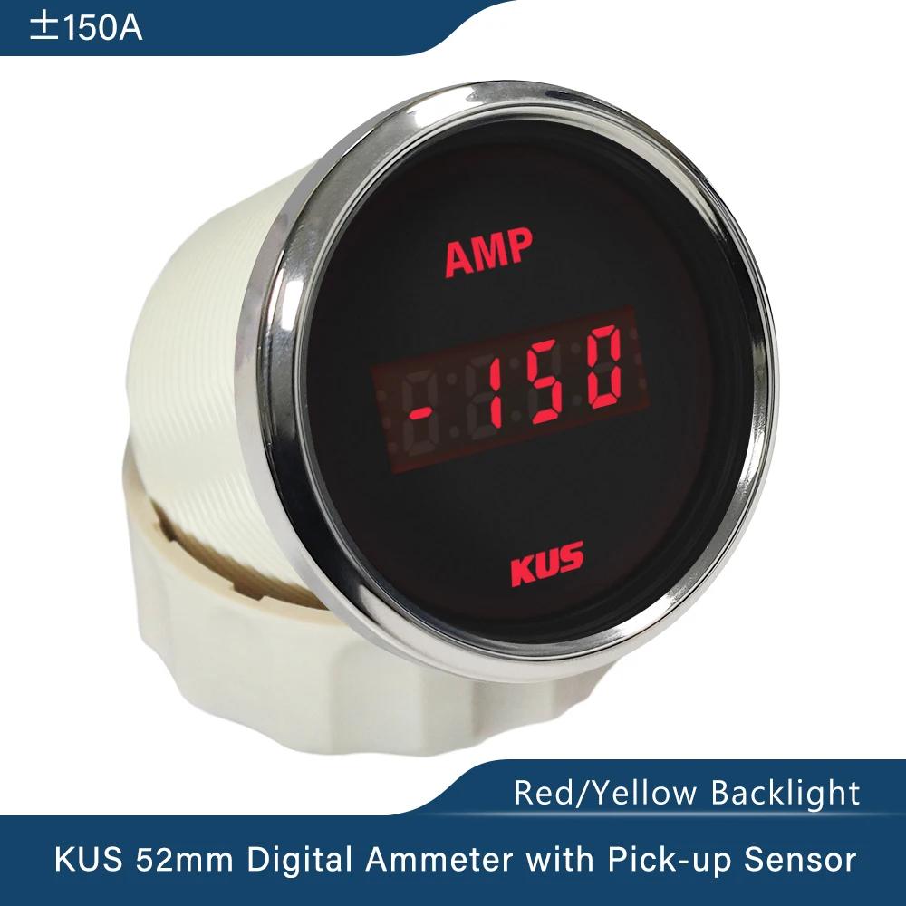

KUS 2" Waterproof Digital Ammeter 150A with Current Sensor 12V/24V with Red and Yellow available Backlight