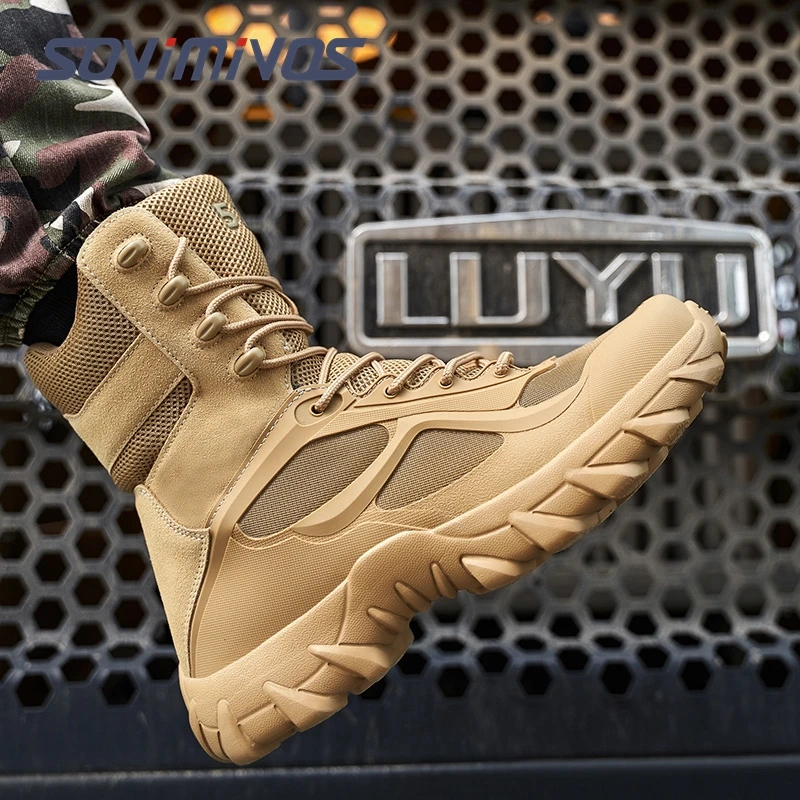 Winter Military Tactical Boots For Men Leather Outdoors Round Toe Sneakers Men Combat Desert High Ankle Boots Black Casual Shoes