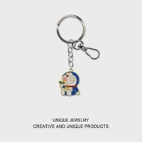 hmes cartoon cute doraemon anime keychain women animal keychain bag on car accessories jewelry couple pendant bag girl gift