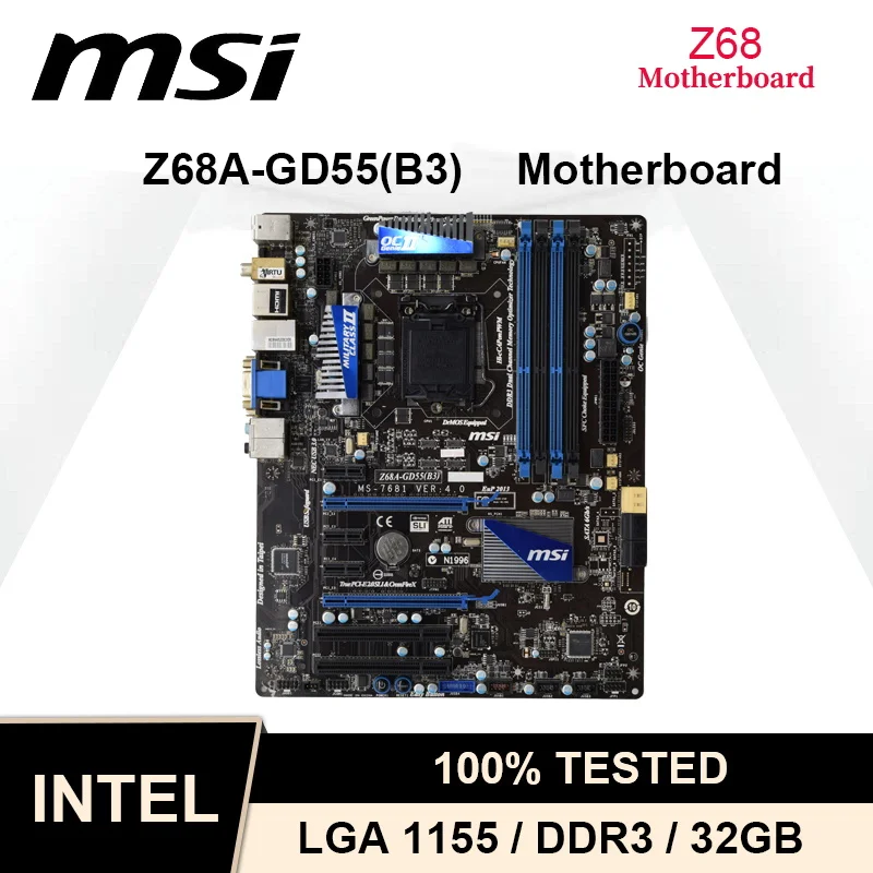 

For Intel Z68 LGA 1155 CPU For MSI Z68A-GD55(B3) Motherboard Computer Socket LGA1155 DDR3 Desktop Mainboard USB3.0 SATA3 ATX