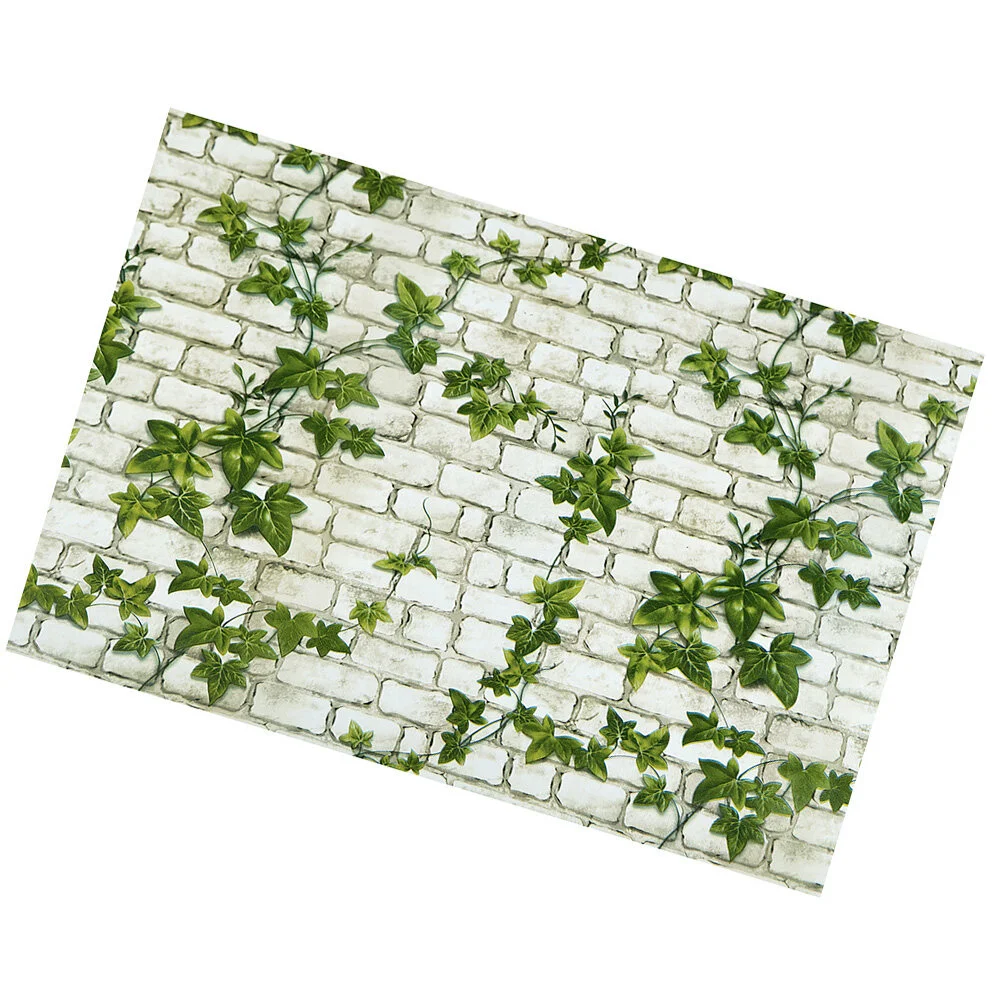 

10m green wallpaper wall paper grey peel and brick decal nature mushroom- Peel and Brick with Green Leaves Wall Sticker Self-