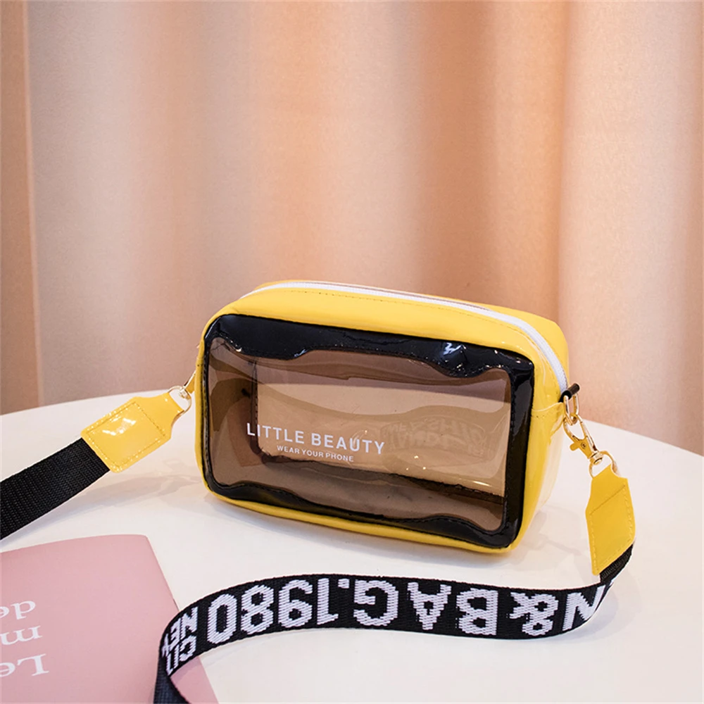 

Designer Transparent Bag Shoulder Crossbody Bag Women's Bags 2021 Summer Fashion Clear PVC Contrast Color Patchwork Wide Strap