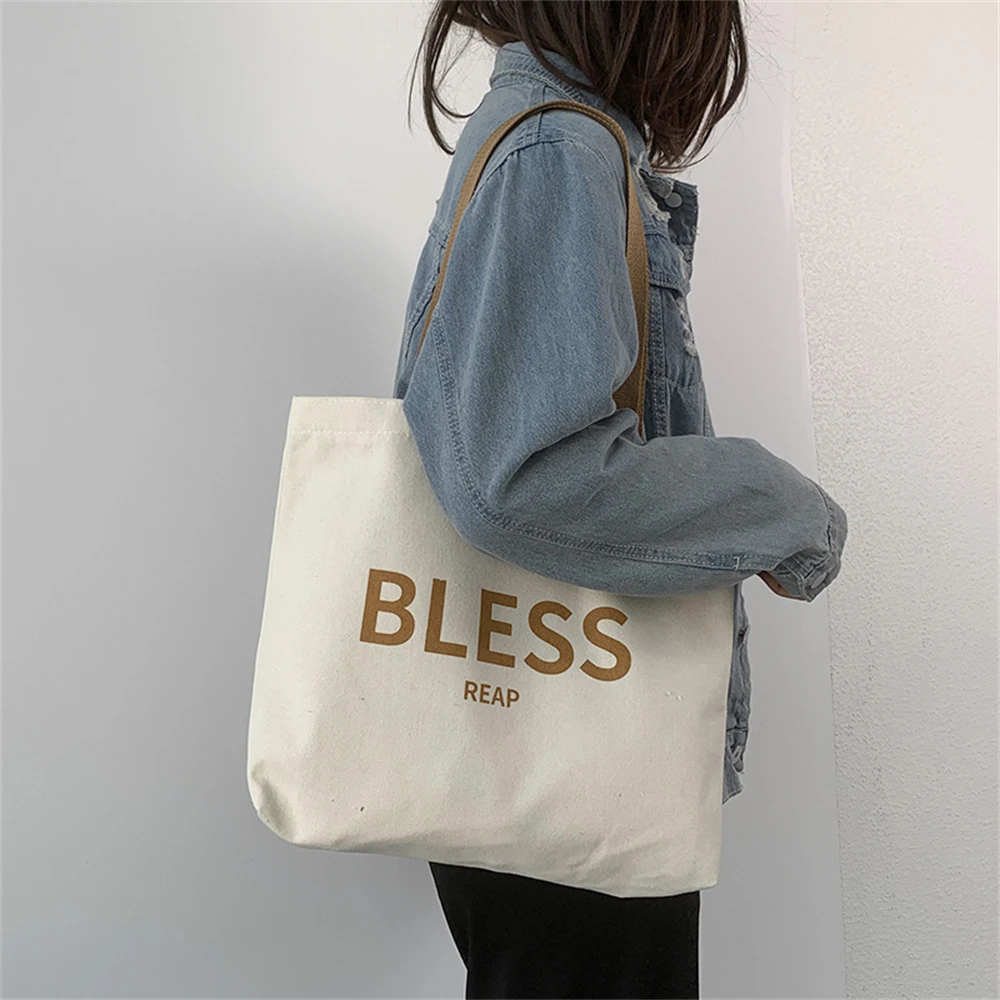 

Сумка на плечо женская с надписью, складной холщовый саквояж для покупок, вместительная портативная многоразовая Сумочка для студентов