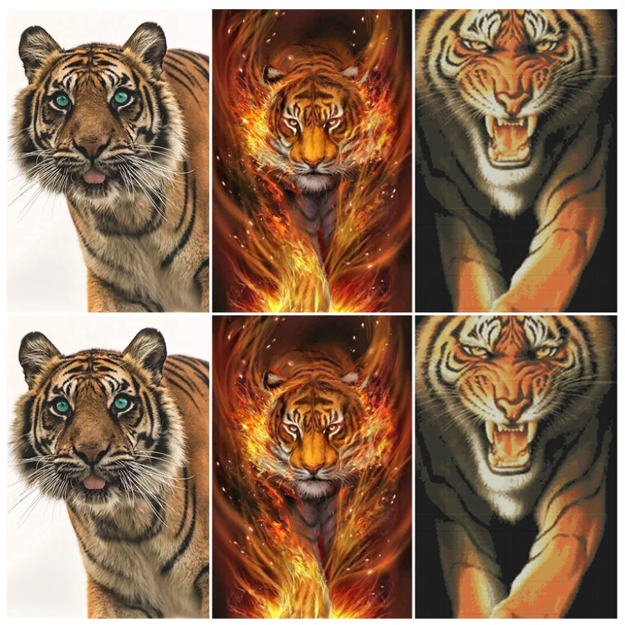 

DIY Diamond Painting Cross Stitch Kits Animal Tiger Full Round Diamond Embroidery Full Rhinestone Mosaic Home Decor Crafts Gift