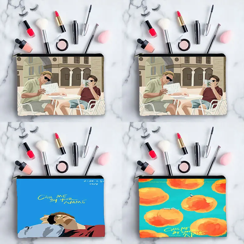 

Call Me By You Name Girl Makeup Bag Golden Letter Pattern Classic Organizer Bag Pouches Travel Bags Pouch Women's Cosmetic Bag