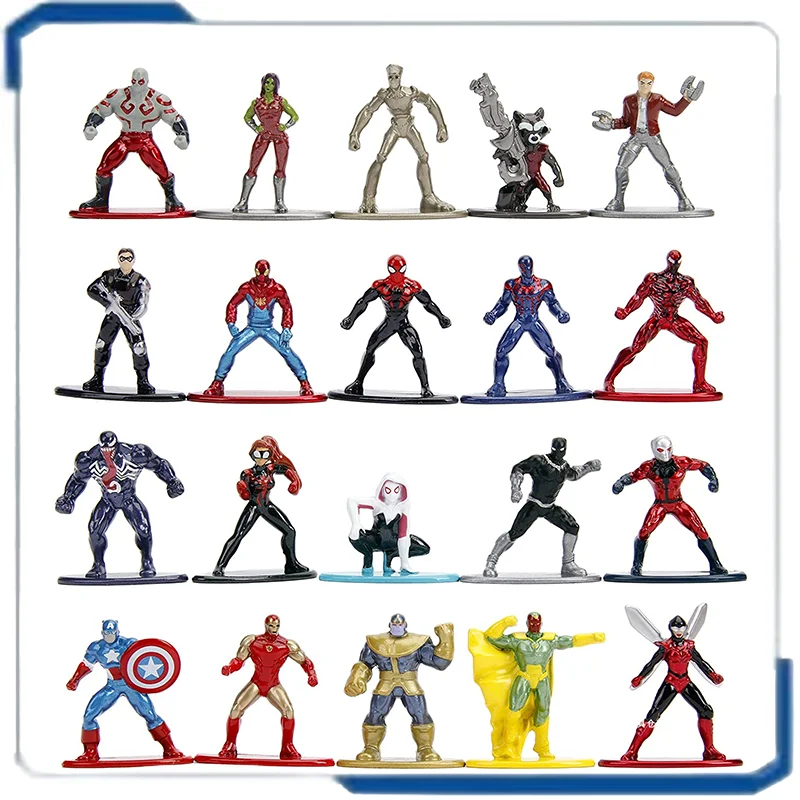 

Marvel Avengers Spider Man Vemon Drax Star-Lord Groot Rocket Hulk Thor Metal Doll Gifts Toy Model Anime Figures Collect Ornament