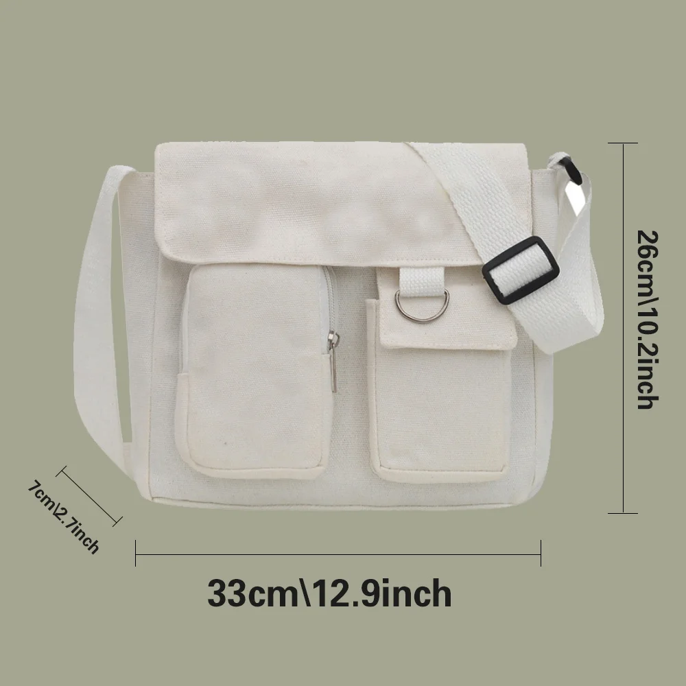 Xiaomi Canvas Diagonal Cross Bag Youth Casual Shoulder Bag Large Capacity Messenger Bag Solid Color Women's Handbag with Pendant