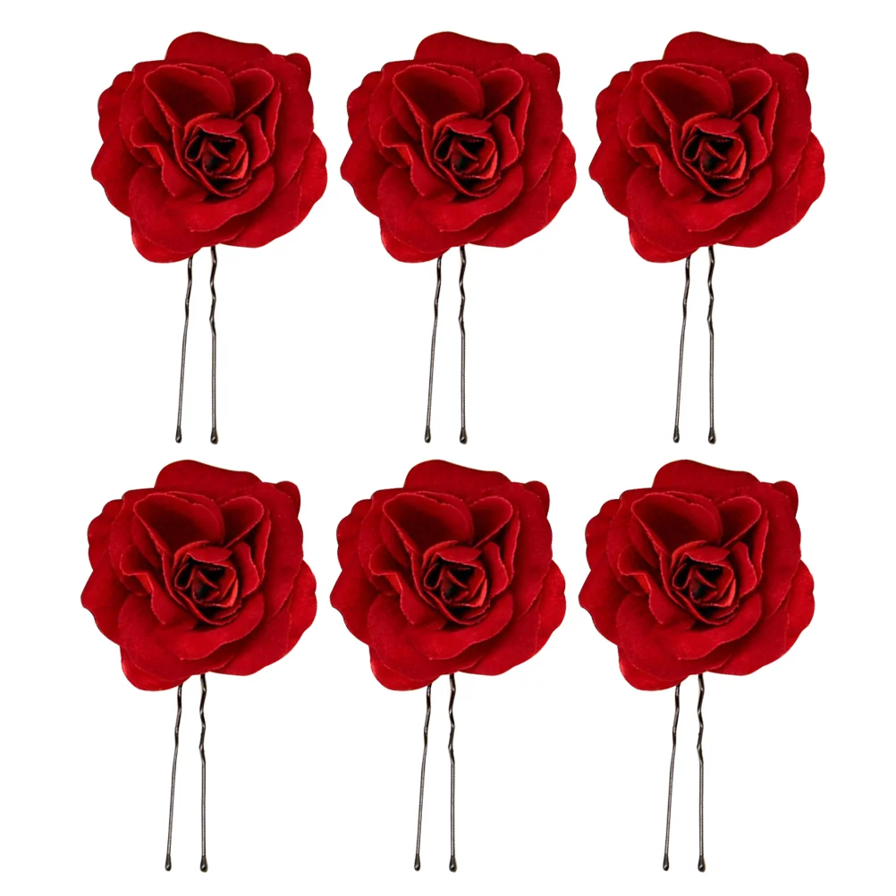 

Hair Rose Flower Pins Wedding Clip Clipsred Accessories Bridal Floralubrooch Brides Sticks Hairpin Bobby Piece Barrettepin Girl
