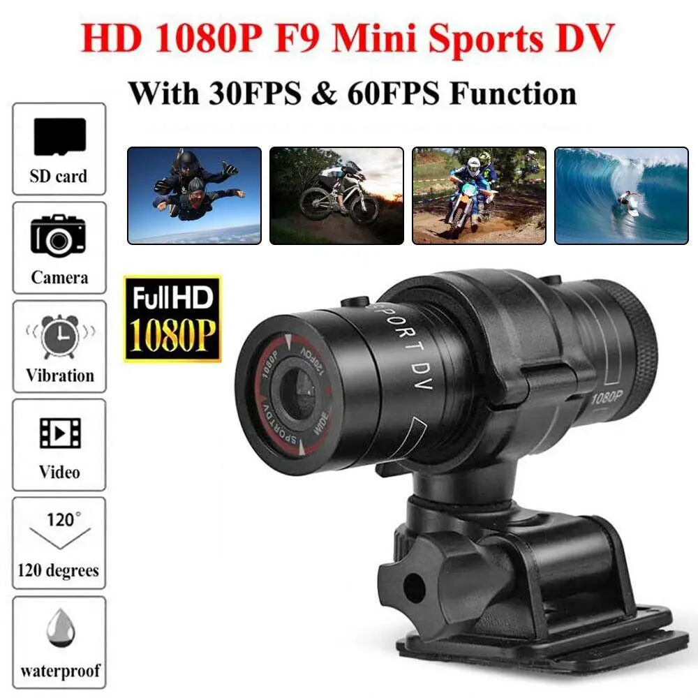 

Спортивная видеокамера F9, видеокамера HD 1080p для горного велосипеда, мотоцикла, шлема, водонепроницаемая экшн-камера, видео DV, автомобильный видеорегистратор