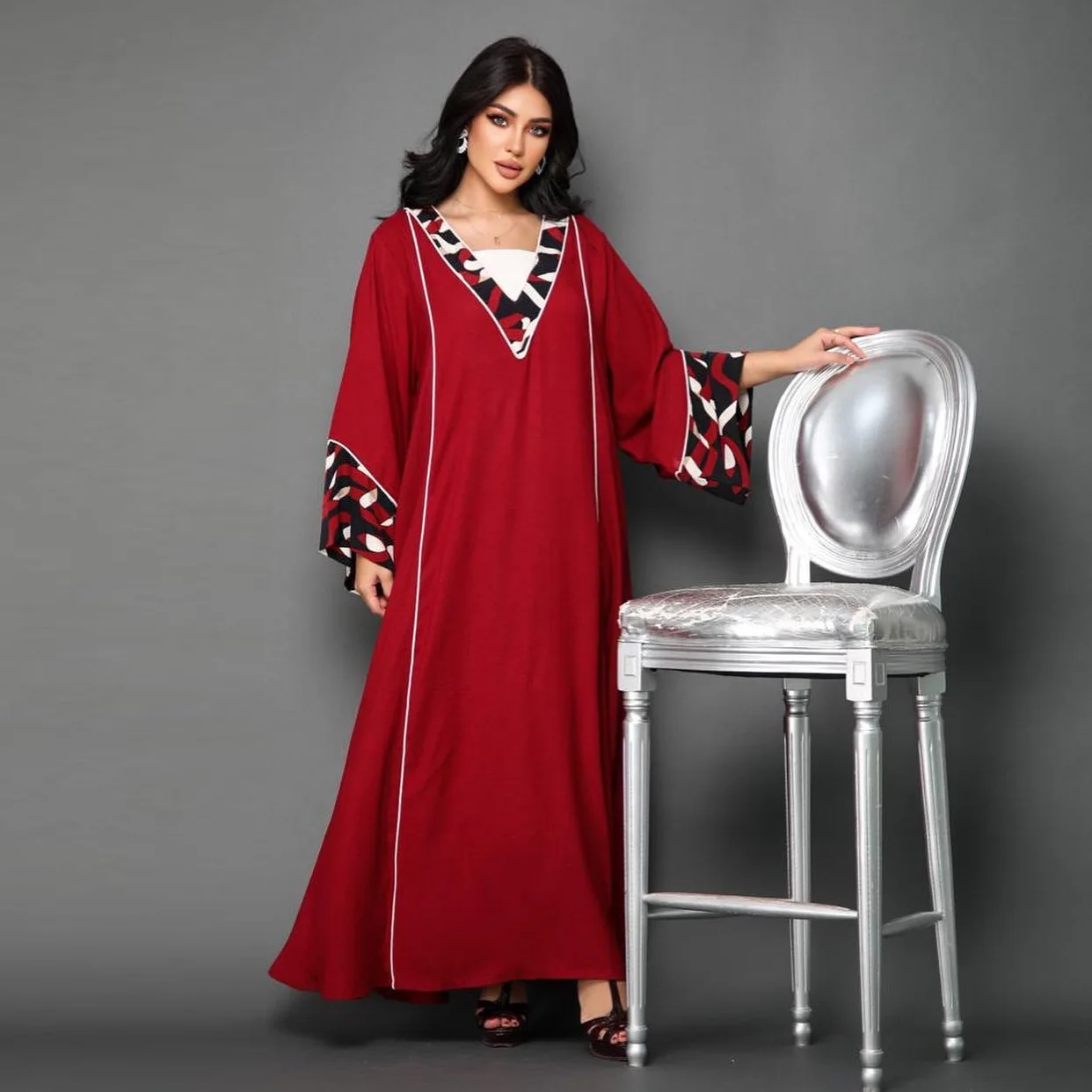 Muslim Middle East Robe printed Patchwork Ababy Dress Vintage Loose women's Party Evening Gowns for Dubai Arabic Vestidos 2023