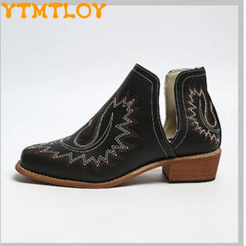 

Vintage Boho Women's Boots Printed Ankle Vintage Motorcycle Short Boots Women's Shoes Women's 2022 New Embroidered High Heels