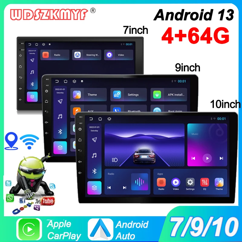 Универсальный 7 9 10-дюймовый мультимедийный плеер GPS WIFI беспроводной CarPlay Android Auto