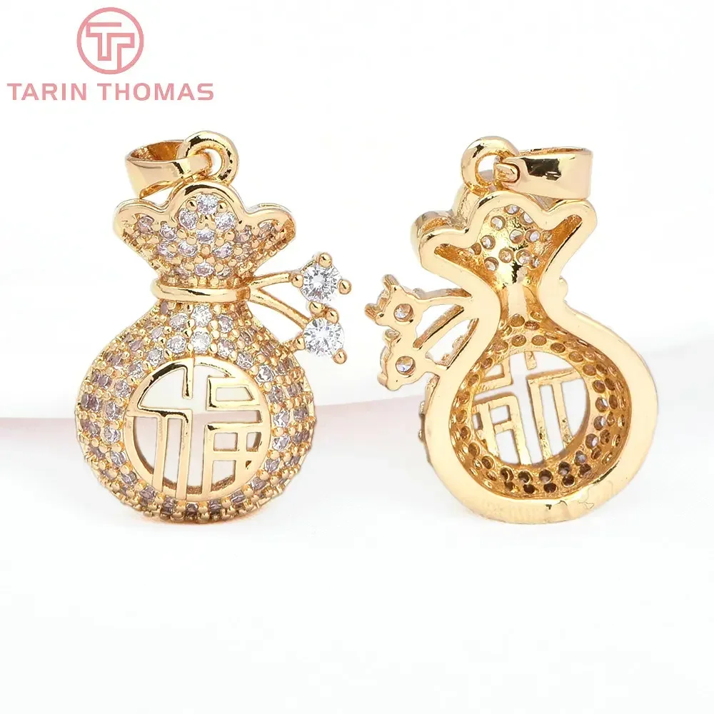 (5752) 2 шт. 15x22 мм 24 К золотого цвета латунь с цирконом благословенная сумка подвески