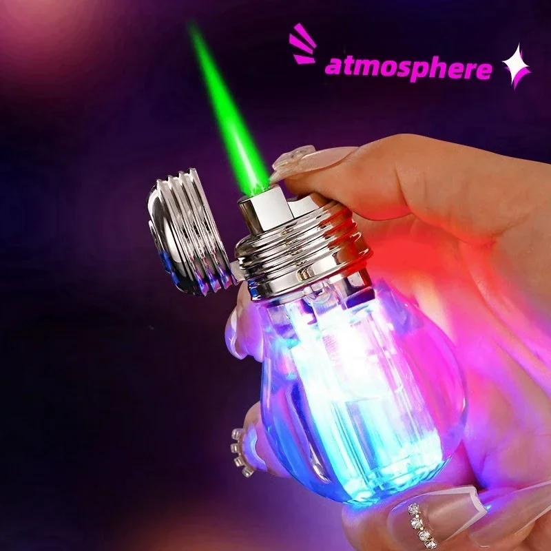 Фото Новая электрическая газовая зажигалка Green Flame с прозрачным корпусом, разноцветной подсветкой, ветрозащитная, с турбонаддувом, крутой подарок №4