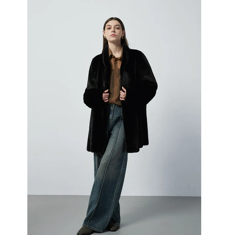 Casual Par Imported Mink Velvet Mink coat Women Whole Stand Collar Slimming Mid-Length Young Fur Outerwear New