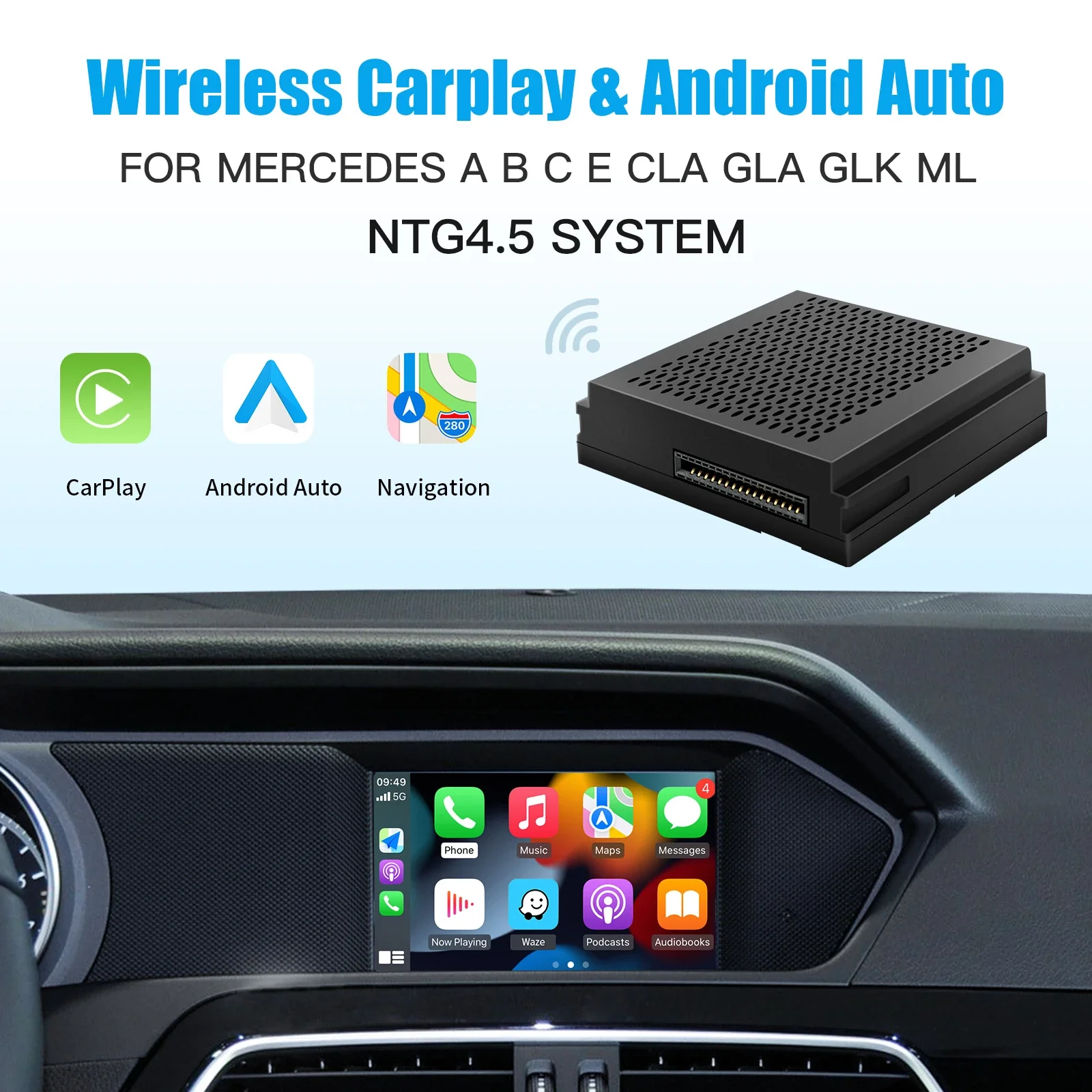 Беспроводной CarPlay для Mercedes Benz A B C E CLA GLA GLK ML NTG4.5 с функциями Android Auto Mirror Link AirPlay -