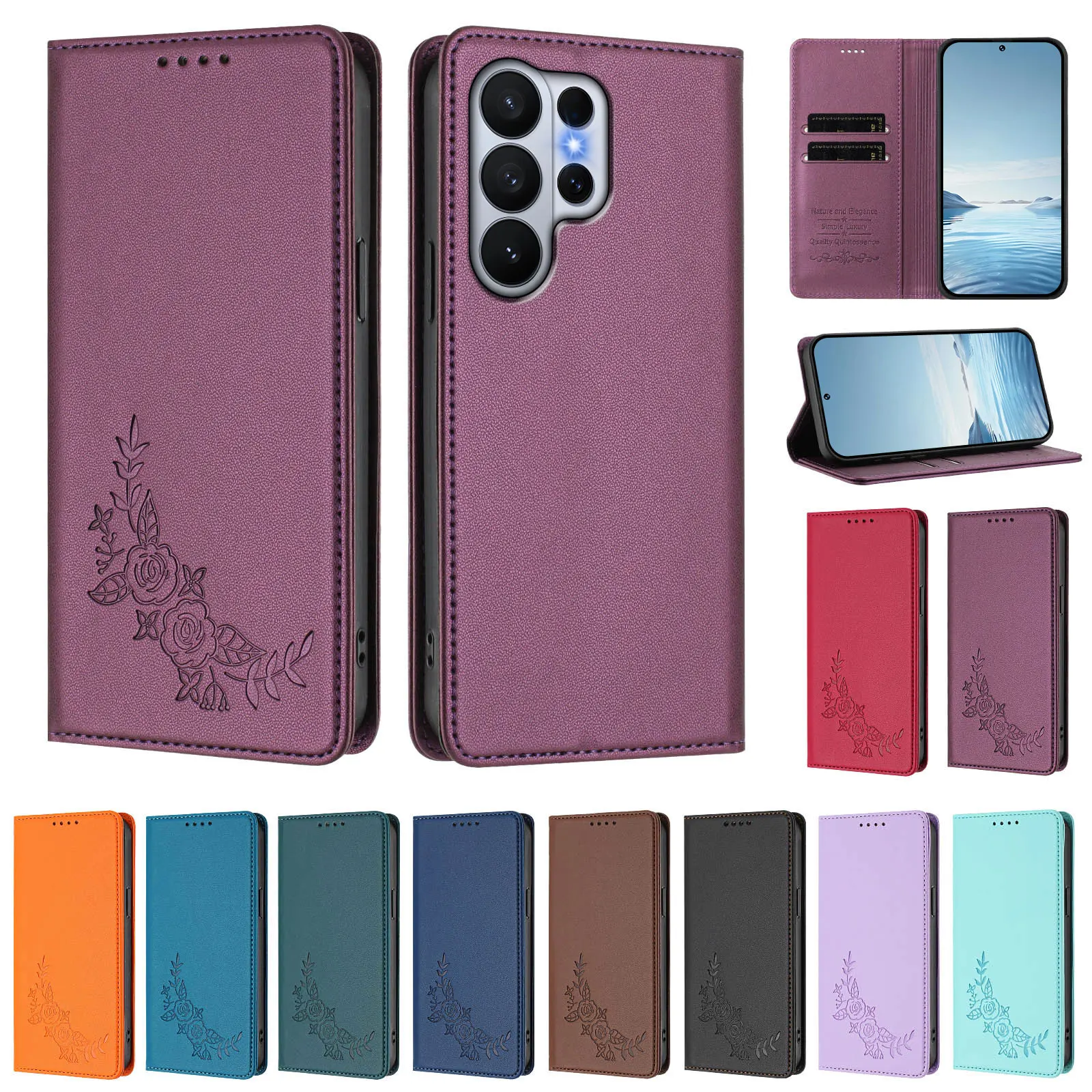 Фото Кожаный флип-чехол с цветами лотоса для Nokia G400 C300 G42 G22 G21 G11 XR20 X30 X20 C32 C30 C12 C10 C02 C01, магнитный, на 2 карты, Coque №5