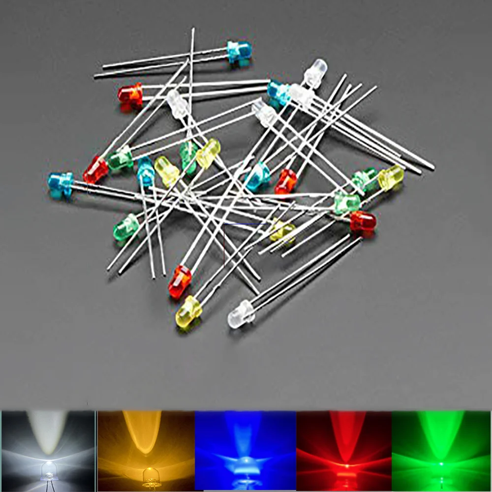 

200 Pcs 3mm Led Diode Super Bright Multicolor Individual Light Emitting Diodes Assortment Kit Red/Green/Blue/Yellow/White Lamps