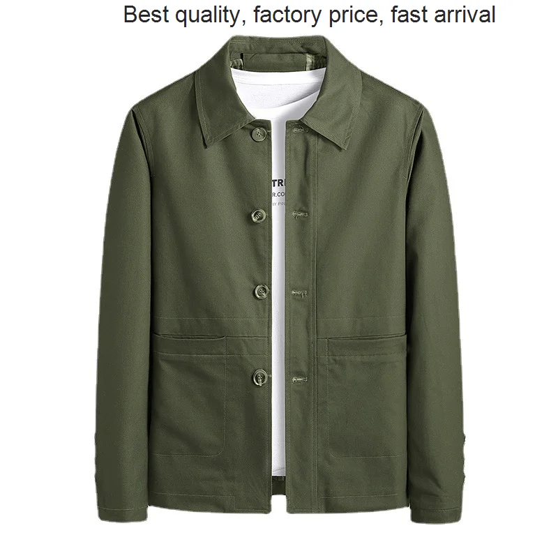 

Мужская хлопковая куртка-бомбер с отложным воротником и карманами