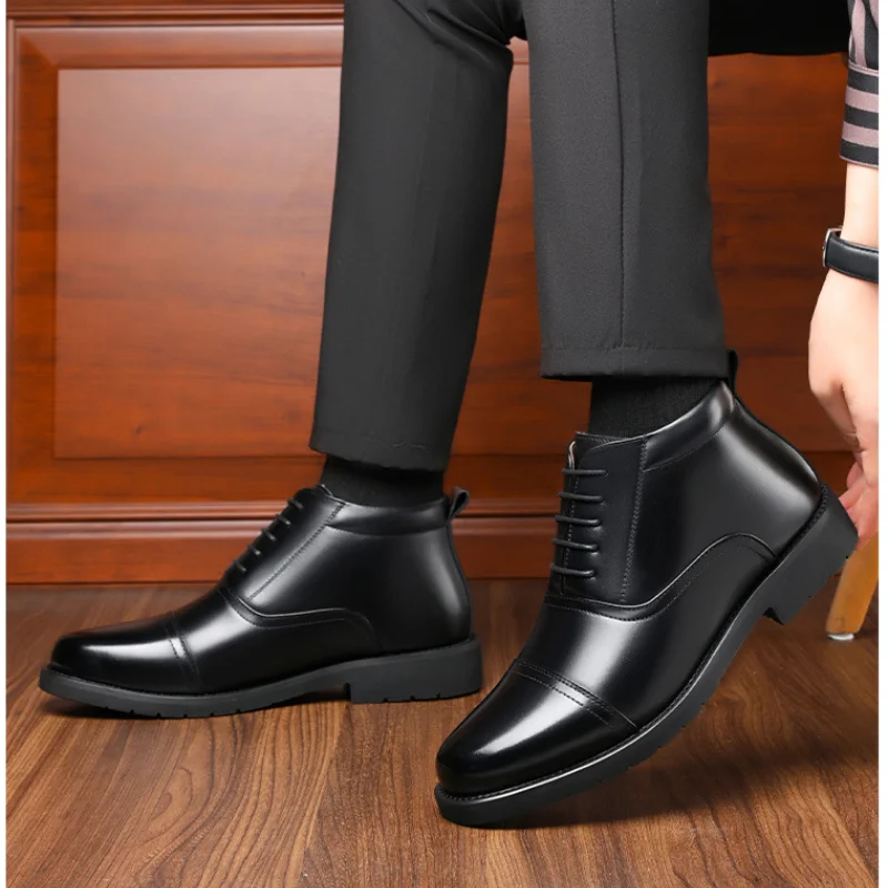 

Мужские повседневные ботинки из хлопка, черные удобные и теплые короткие ботинки с квадратным носком и боковой молнией, размеры 38-46, для осе...