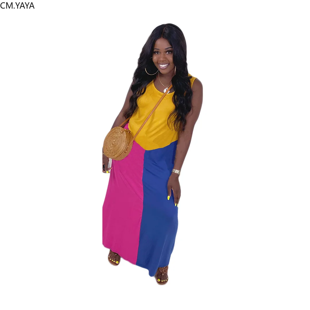 Женское платье макси без рукавов CM.YAYA летнее с круглым вырезом облегающее