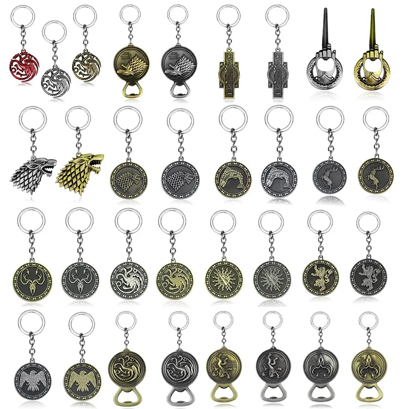 Wolf Head Pendant KeyChains Movie The Final Season Bottle Opener Dragon Shape Keychain Women Men Car Kerying Souvenir Jewelry