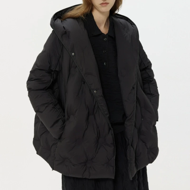 

Autumn/Winter New Hooded White Goose Women Down Coat High Quality Solid Color Elegant Fashion Puffer Jacket