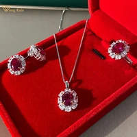 wong rain 925 sterling silver created moissanite ruby gemstone earringsnecklacering wedding engagement jewelry sets wholesale
