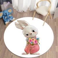 decorative carpet cartoon rabbit print area carpet living room round cute carpet floor mat flannel childrens room carpet