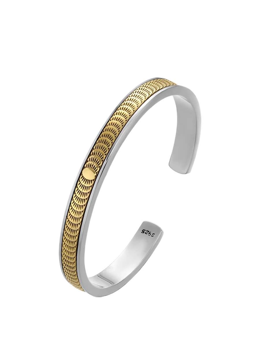 Золотой тотемный браслет в индийском стиле открытый из стерлингового серебра