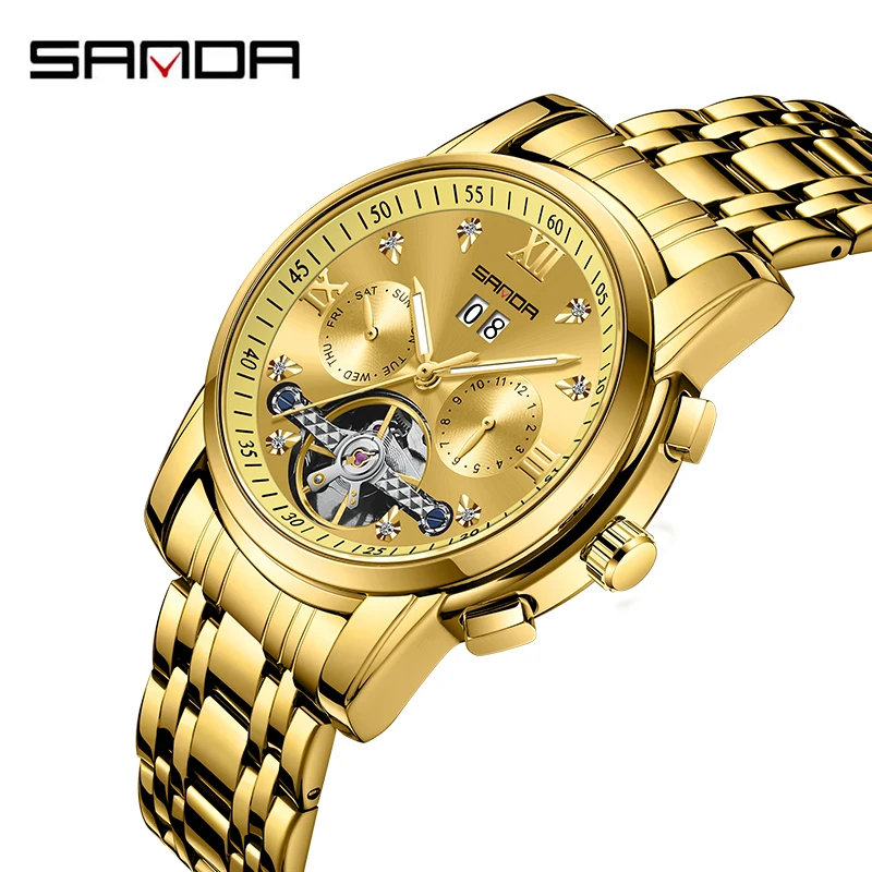 

SANDA Men's Watch Automatic Mechanical Business Wristwatch Waterproof Luminous Stainless Steel Strap Watches Man Chronograph