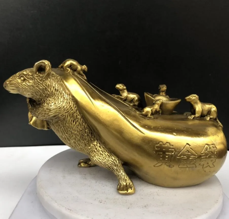 Seiko brass recruit wealth Mouse pull gold bag crafts statue